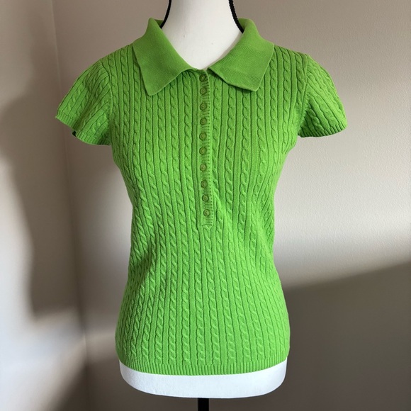 525 America Tops - Key Lime Green Collared Sweater Shirt
